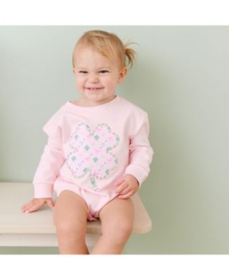 Baby Girls Ditsy Shamrock Patch St. Patrick's Day Long Sleeve Romper