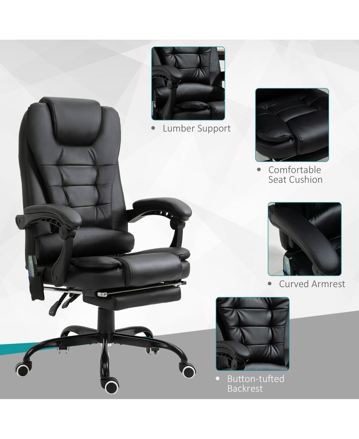 Boyel Living High Back Massage Office Chair with 6 Vibration Points Pu Leather Reclining