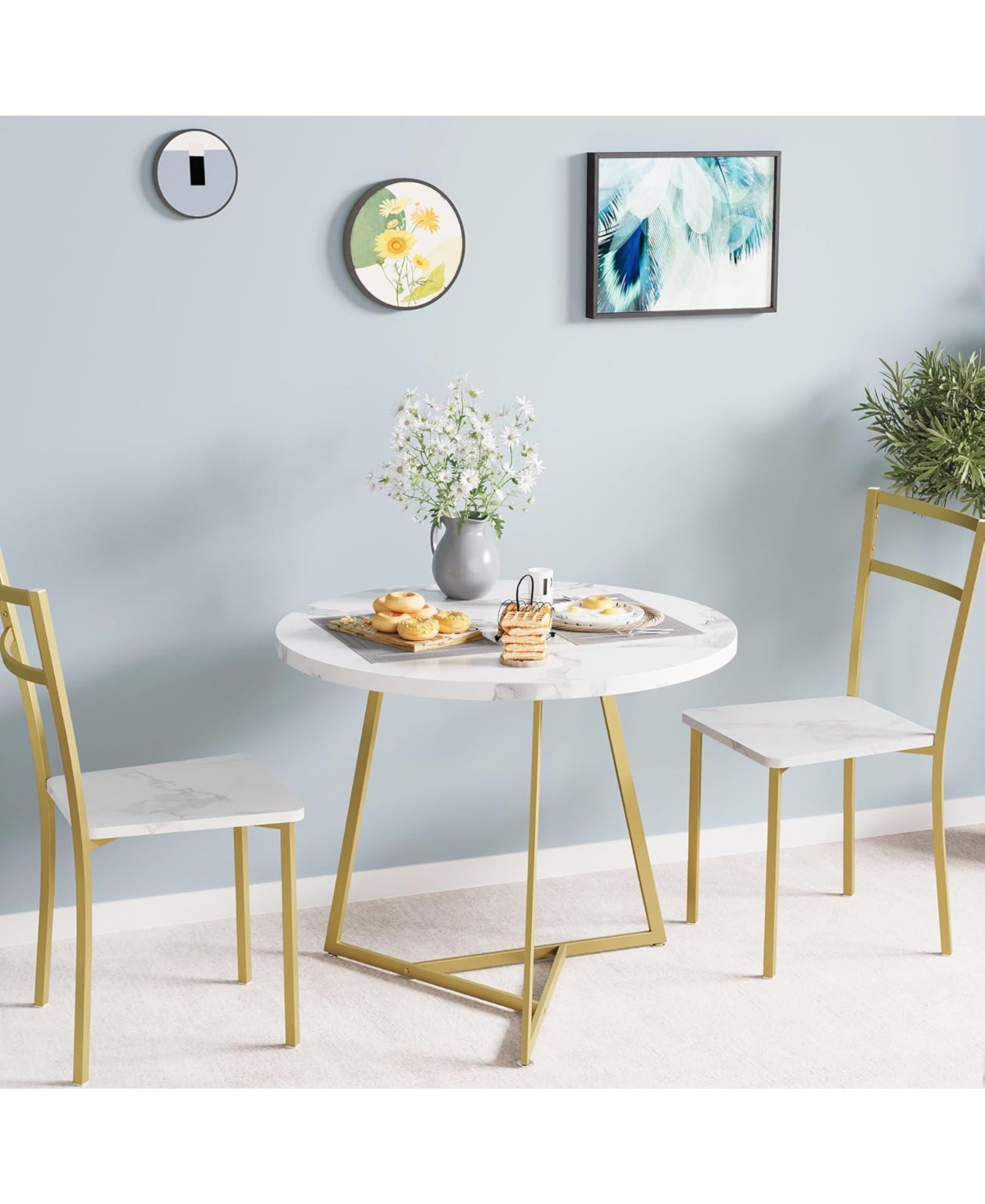 Gaomon Kitchen Table Round Dining Table Set for 2 Kitchen Table for Dining Room, Home Office