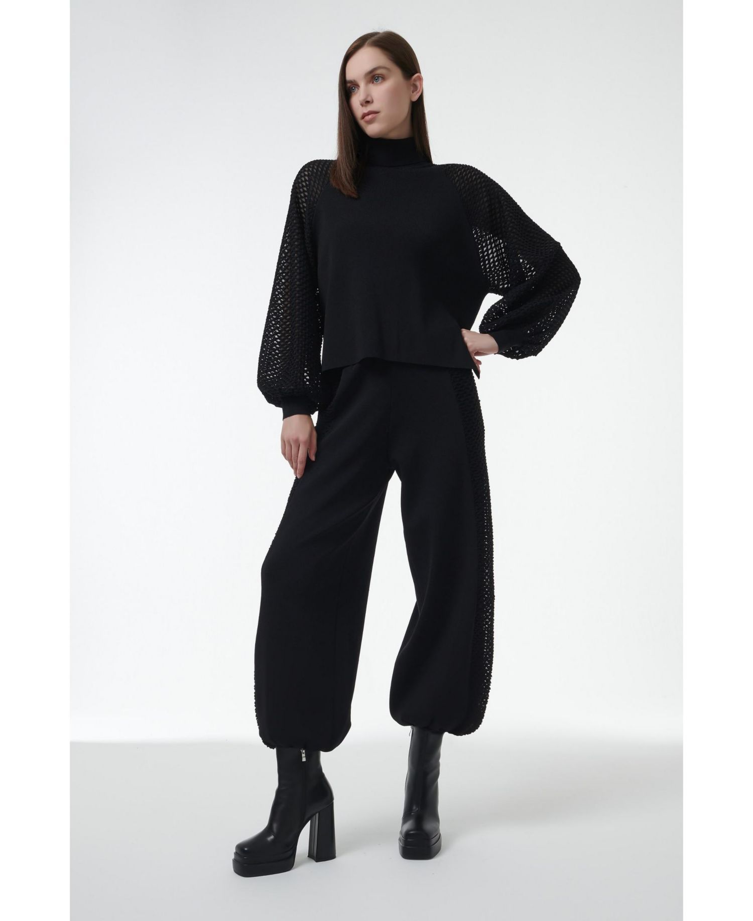 Women's Mesh Sleeve Knitted Sweater
