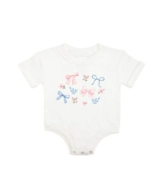 Baby Girls Floral & Bow Watercolor Short Sleeve Romper