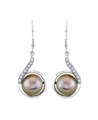 Cultured Tahitian Pearl (10mm) & Diamond (1/6 ct. t.w.) Earrings in Sterling Silver