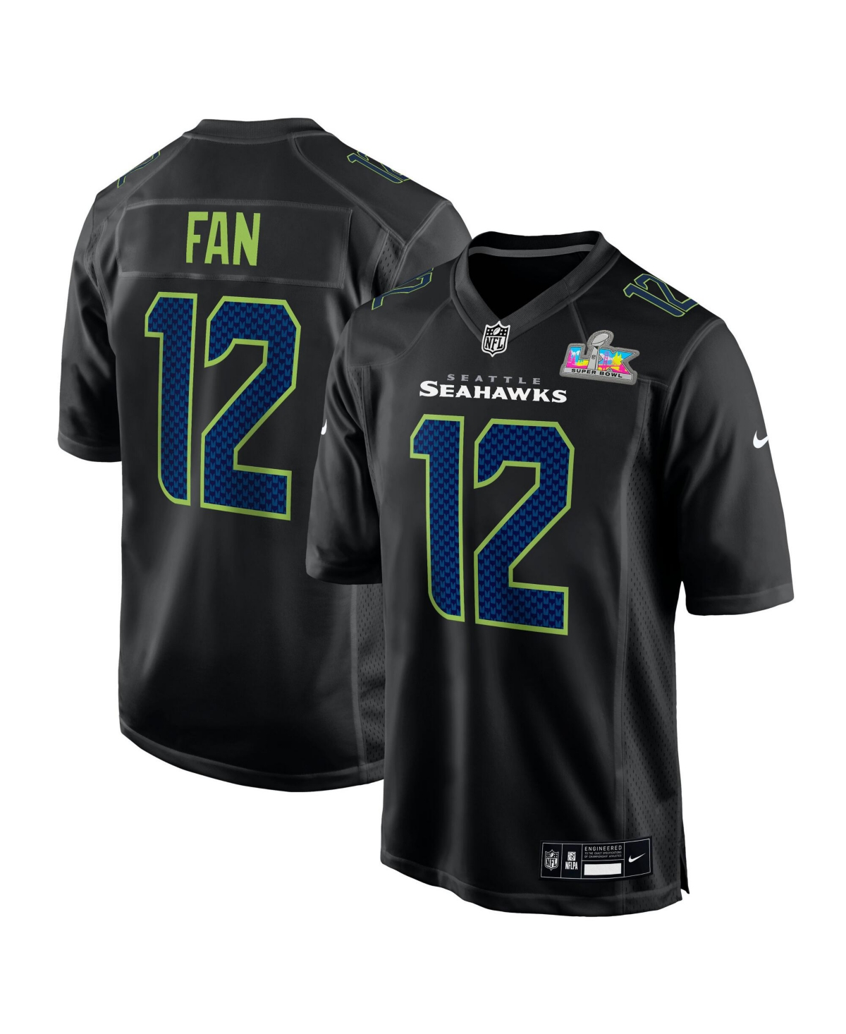 Nike Men's 12s Black Seattle Seahawks Super Bowl Lx Fashion Game Jersey - Black