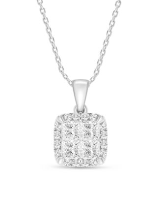 Diamond Princess Cluster Halo 20" Pendant Necklace (1 ct. t.w.) in 14k White Gold