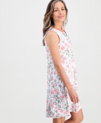 Petite Printed Knit Sleeveless Lace-Up Dress