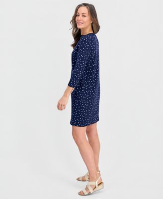 Petite Polka Dot Knit Envelope-Neck 3/4-Sleeve Dress