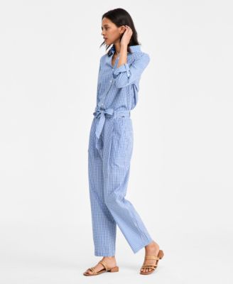 Women's Gingham Belted Tapered Pants