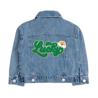 Big Girls Lucky Rainbow Patch St. Patrick's Day Denim Jacket