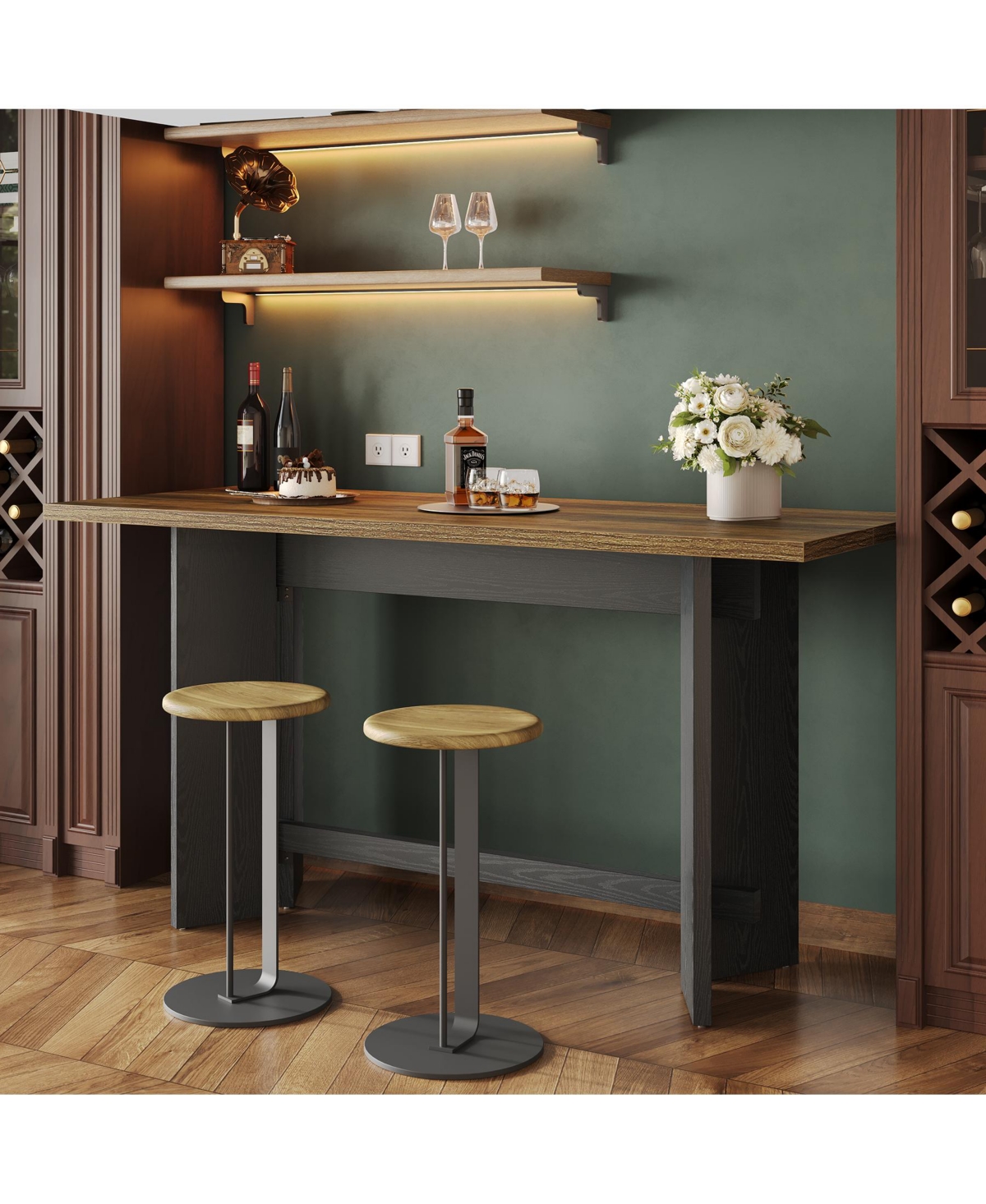 Tribesigns 63-Inch Large Bar Height Table, Home Bar Unit with Footrest, Hight Top Indoor Bar Table for Kitchen, Dining Room, Living Room, Apartment