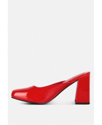 NEOPLAST Womens Patent PU Block Heeled Mules