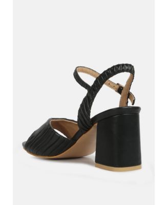 Womens Nicholas Pleated Strap Block Heel Sandals