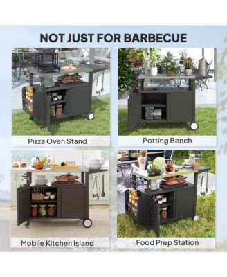 Outdoor Grill Cart Table with Side Table, Stainless Steel Top