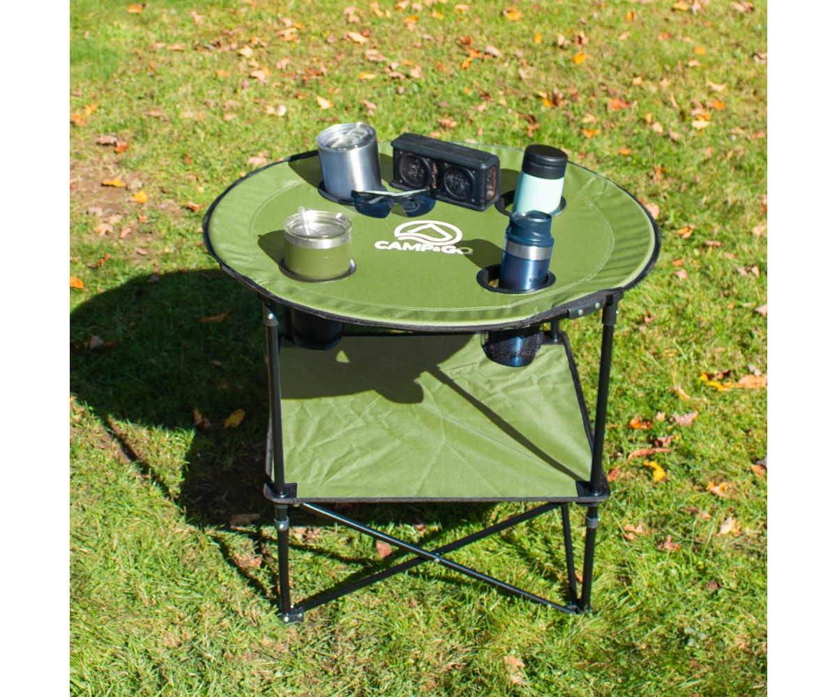 Camp & Go 28" Round Lightweight Fabric Portable Folding Beach Table with Cupholders, Green