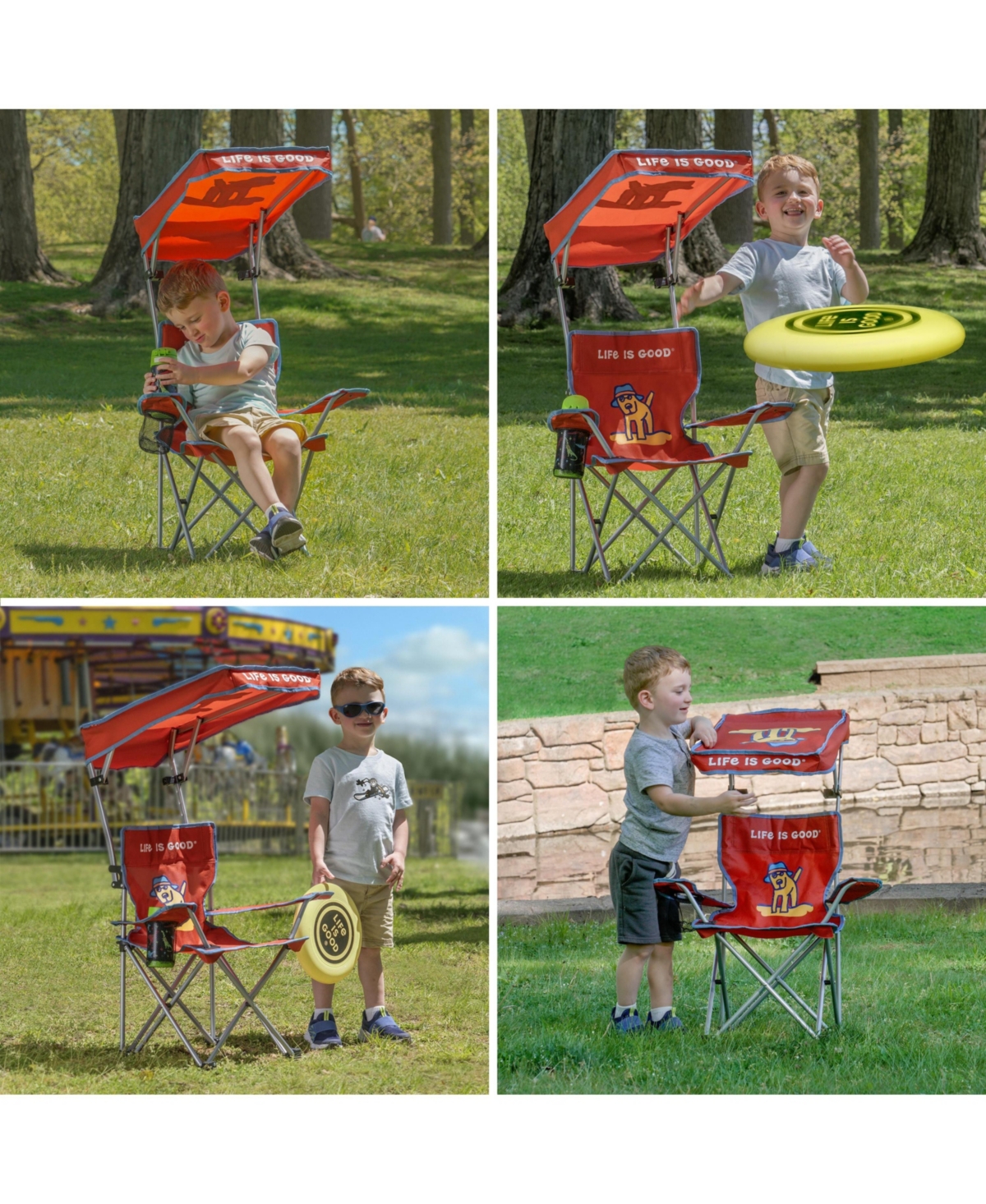 Life is Good 2 x 2 x 3 ft Orange Kids Quad Chair With Canopy