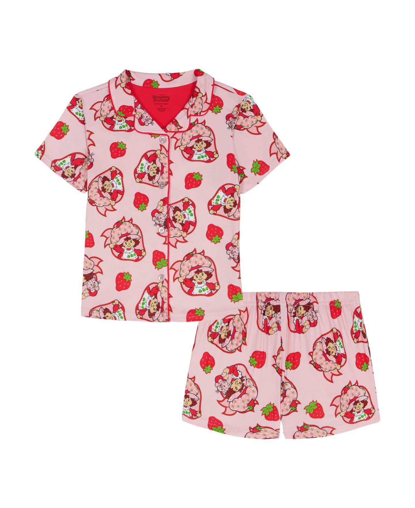 Детская пижама Strawberry Shortcake: топ с воротником и шорты с принтом, 2T-4T, цвет: Розовый — фото 1