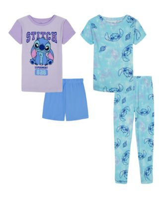 Girls' 4-10 All Over Print Tops, Shorts, and Pants, 4-Piece Pajama Set