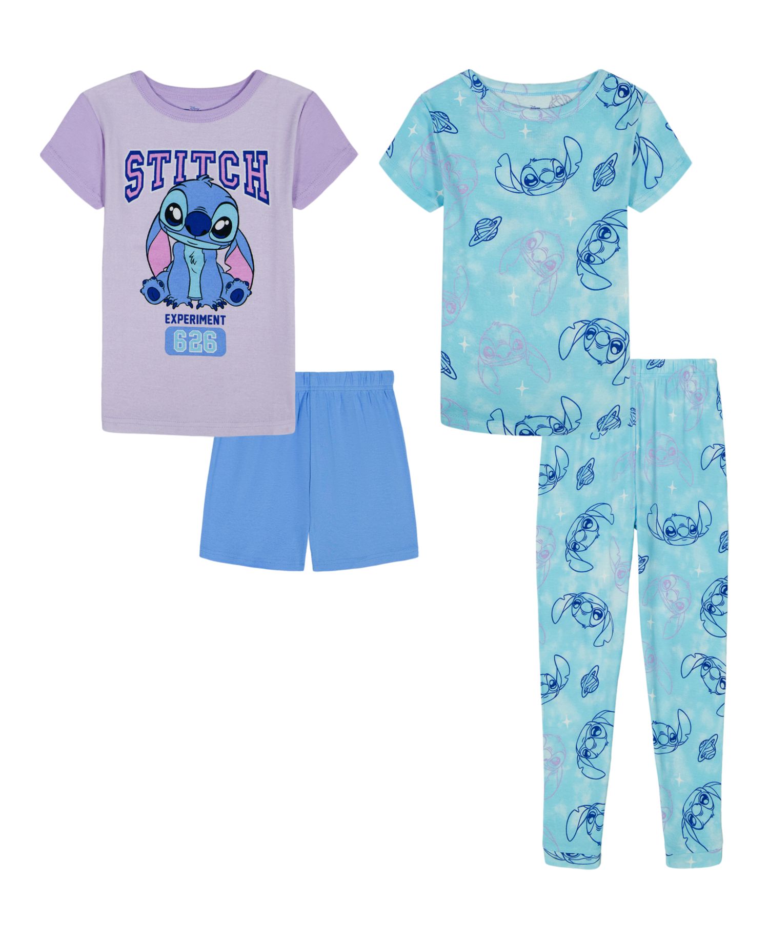 Girls' 4-10 All Over Print Tops, Shorts, and Pants, 4-Piece Pajama Set