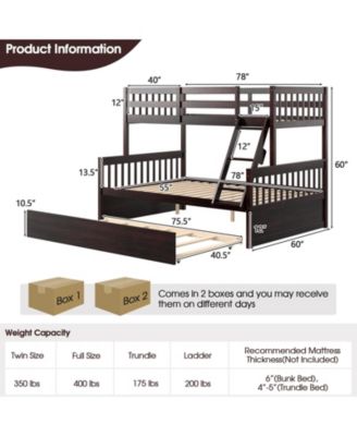 Twin Over Full Bunk Bed with Trundle, Convertible Design - 60