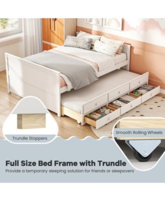Kids Full Bed Frame with Twin Trundle and 3 Drawers