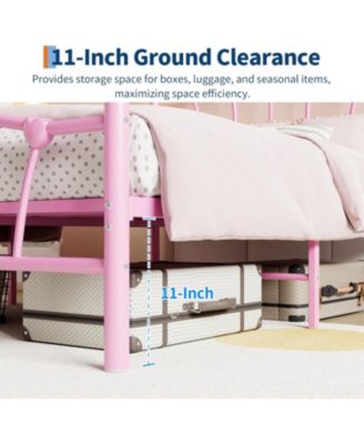 Twin Bed Frame for Girls, Heart-Shaped Headboard & Footboard, Heavy-Duty Metal Slat Support, No Box Spring, Easy Assembly
