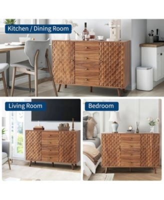 47.2 in W Sideboard Buffets Cabinet with 4 Drawers, Buffets Cabinet with Storage, Wood Farmhouse Buffet Cabinets with 2 Door