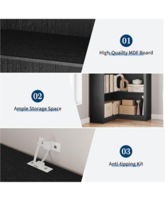 Corner Bookshelf, 71.8 in Corner Bookcase, L-Shaped Bookshelf Farmhouse Bookcase, 5 Tier Display Shelf Heavy Duty Bookcases