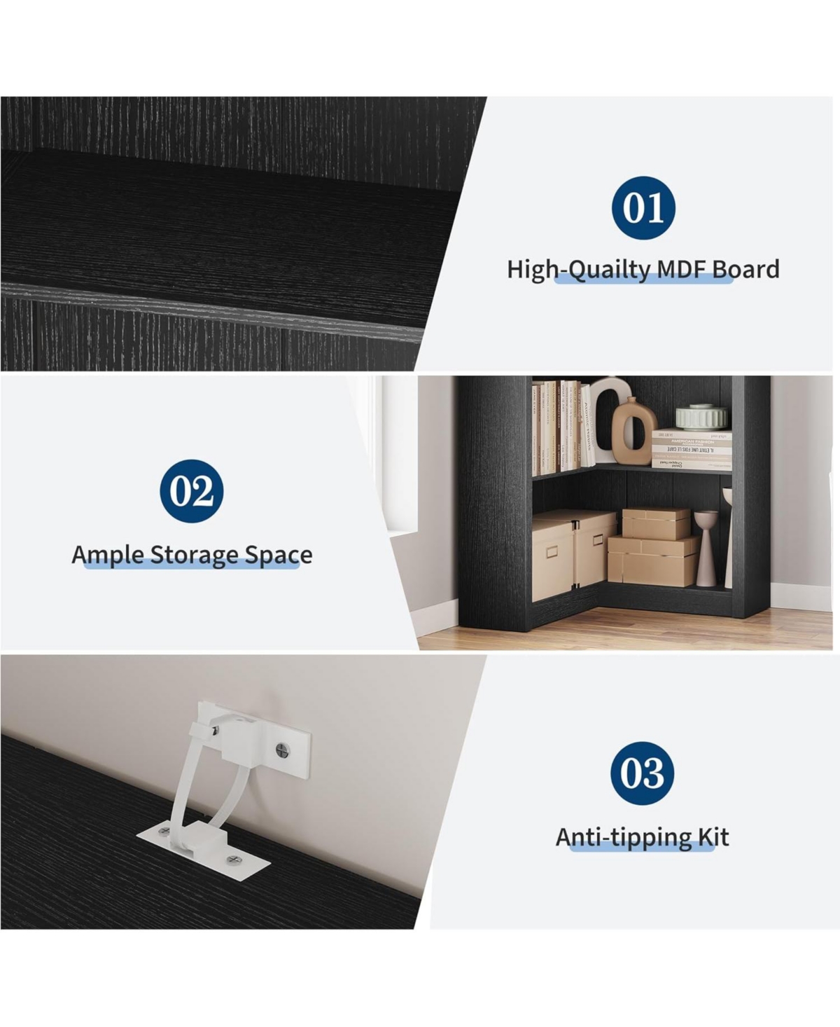 Gaomon Corner Bookshelf, 71.8 Bookcase, L-Shaped Bookshelf Farmhouse 5 Tier Display Shelf Heavy Duty Bookcases