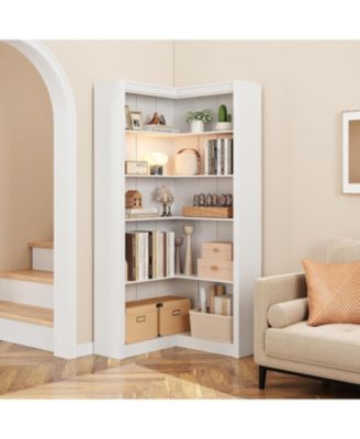 Corner Bookshelf, 71.8 in Corner Bookcase, L-Shaped Bookshelf Farmhouse Bookcase, 5 Tier Display Shelf Heavy Duty Bookcases