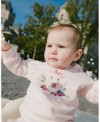 Baby Girls Cotton Jersey Top and Pants Set White and Pink Stripes