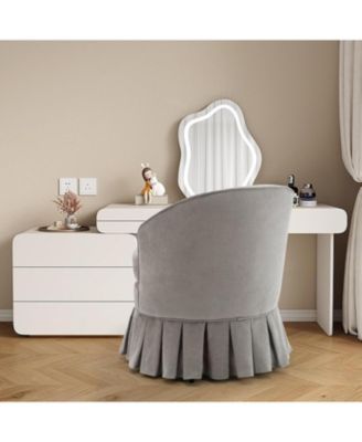 Set of 2 Upholstered Vanity Stools with Arms, Tall Back Makeup Chairs with Side Pockets & Wood Legs