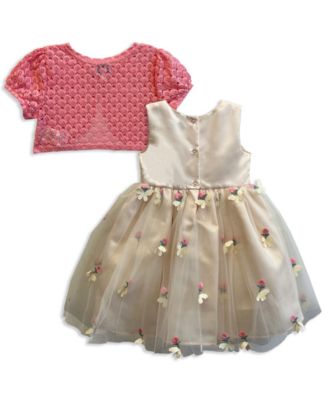 Baby Girls' Schiffli Embroidery Dress and Cardigan, 2-Piece Set