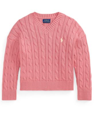 Girls' 2T-6X Cable-Knit V-Neck Sweater