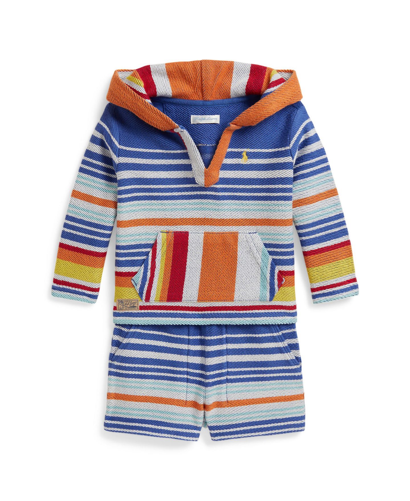 Комплект Polo Ralph Lauren Striped Long-Sleeve Terry Hoodie and Shorts, 2-Piece Set для мальчиков-малышей, цвет: Синий разноцветный — фото 1