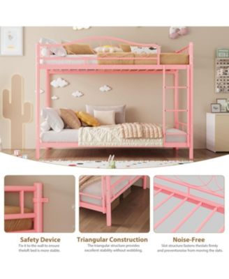 Twin Over Twin Bunk Bed with Ladder & Full Guardrails, Heavy-Duty Metal Frame, 400 lb Capacity, Space-Saving, Noise-Free, Pink