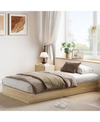 Twin Size Solid Wood Platform Bed Frame, Floor-Standing, Modern Minimalist, Sturdy Slats, No Box Spring Needed