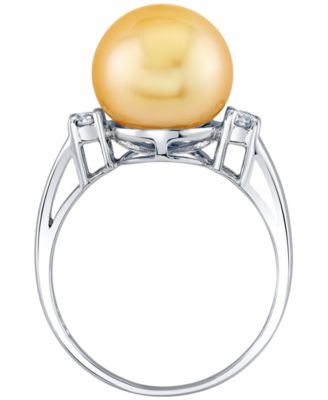 Cultured Golden South Sea Pearl (10mm) & Diamond (1/8 ct. t.w.) Ring in Sterling Silver