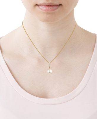 Cultured Fresh Water Pearl (11mm) & Diamond Accent Pendant Necklace in 10k Yellow Gold