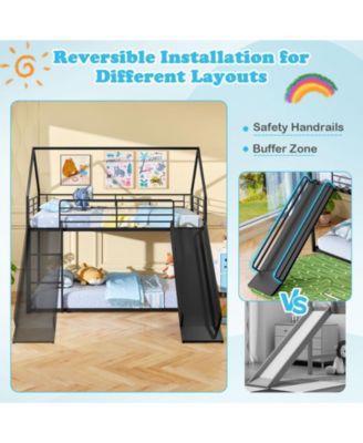 Kids House Style Metal Low Bunk Bed, Twin Over Twin - One Size Fits All