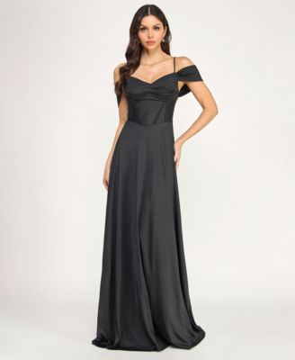 Juniors' Off-The-Shoulder Lace Up Back Gown