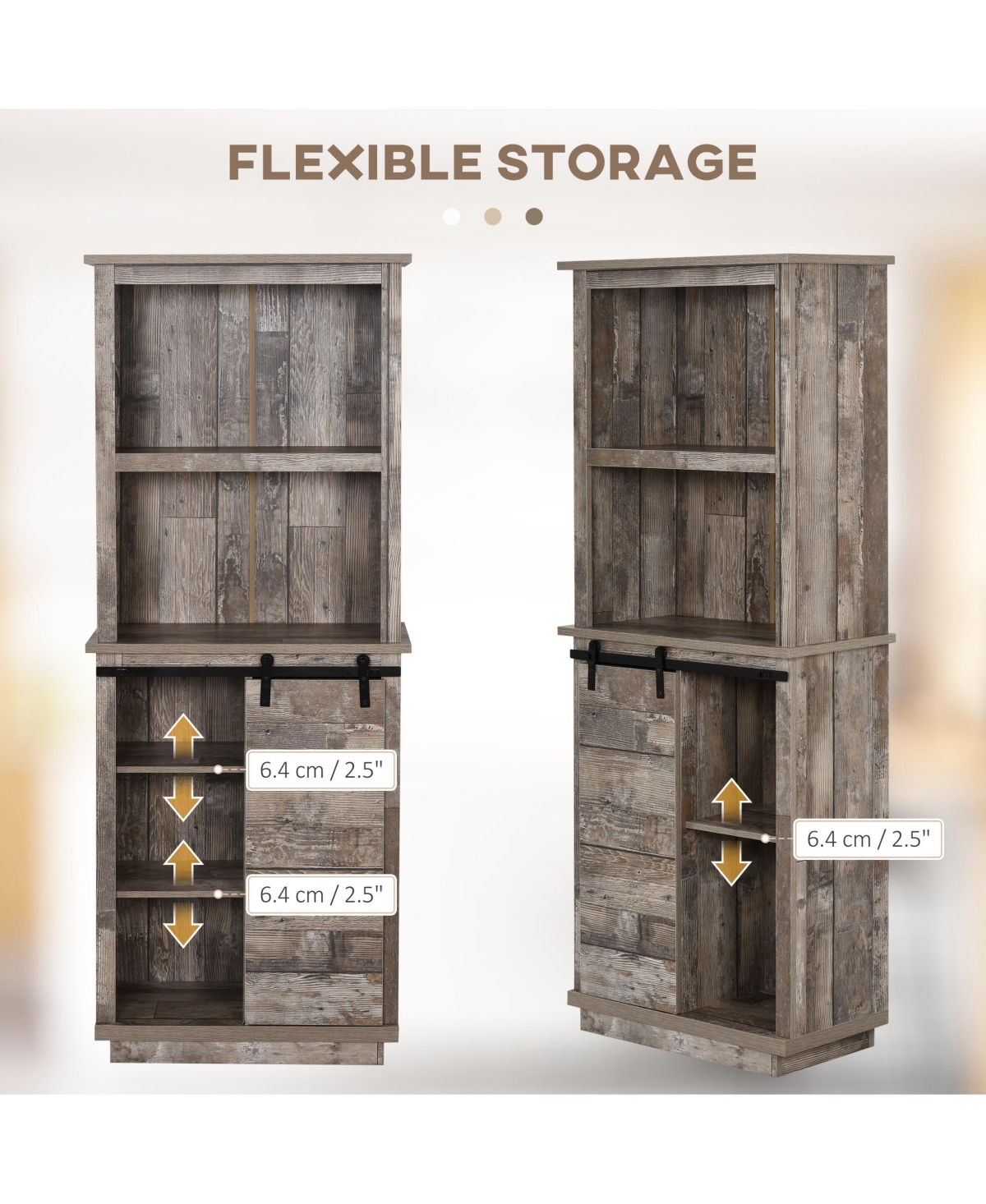 Homcom Freesding Rustic Kitchen Pantry Storage Cabinet with Barn Door Design