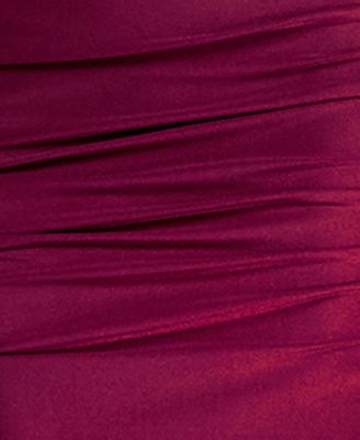 Juniors' Ruched Tie-Back Halter Gown