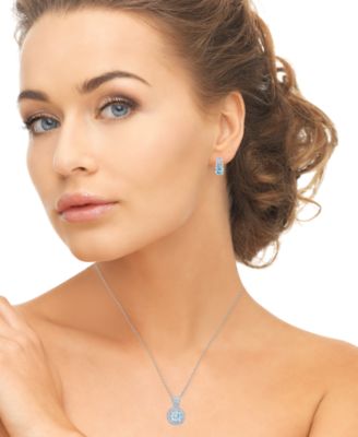 2-PIece Lab-Grown Aquamarine (1.50 ct. t.w.) & Lab-Grown White Sapphire (0.15 ct. t.w.) Halo Necklace and Earrings Set in Sterling Silver