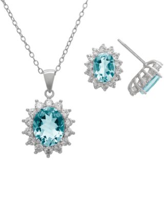 2-Piece Lab-Grown Aquamarine (4.45 ct. t.w.) & Lab-Grown White Sapphire (0.32 ct. t.w.) Pendant Necklace and Earrings Set in Sterling Silver