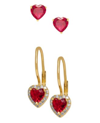 2-Piece Lab-Grown Ruby (1.20 ct. t.w.) & White Sapphire (0.19 ct. t.w.) Earrings Set in 14k Gold Over Sterling Silver