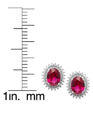2-Piece Lab-Grown Ruby (2.70 ct. t.w.) & White Sapphire (0.61 ct. t.w.) Halo Oval Necklace and Earrings Set in Sterling Silver