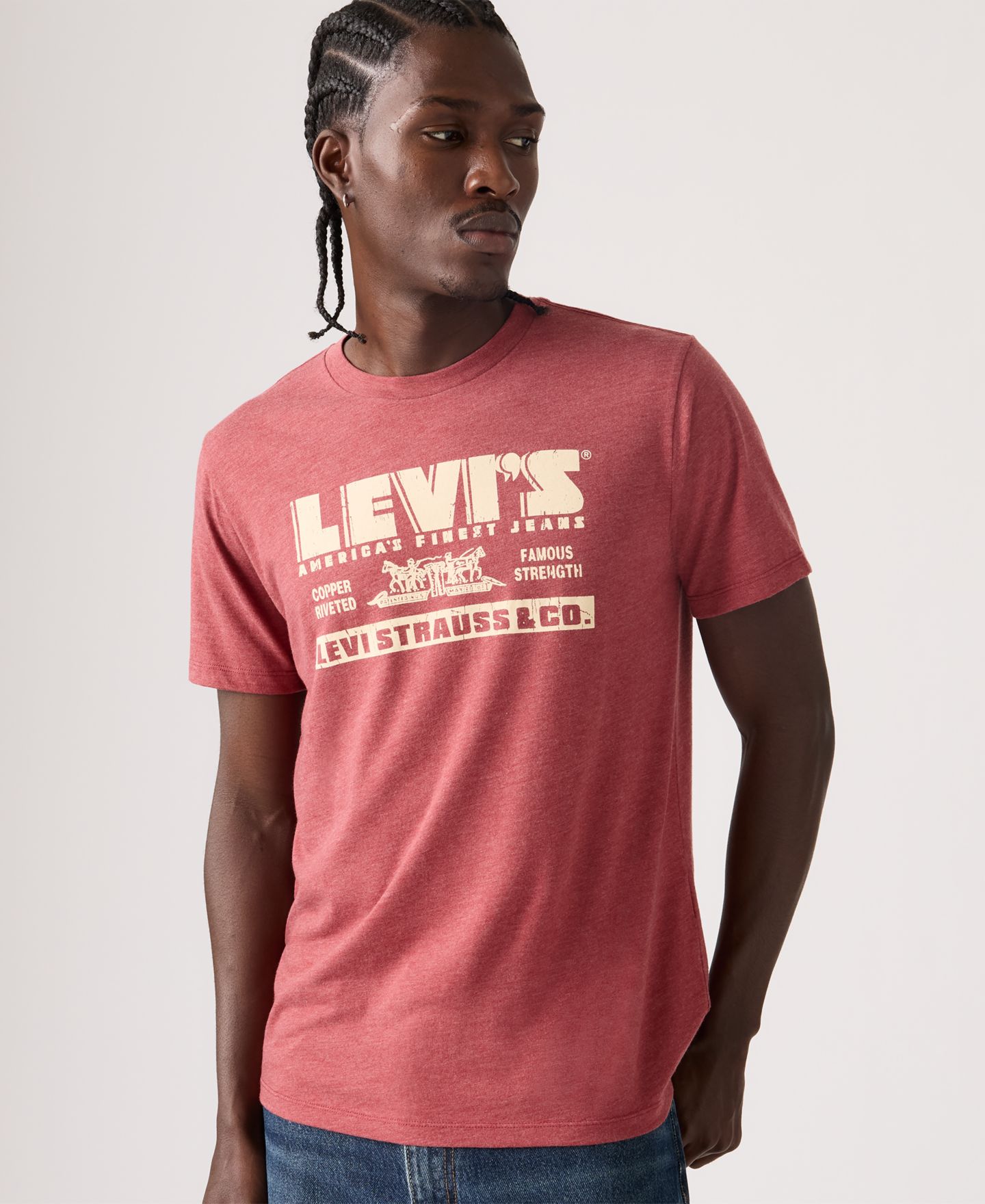Мужская футболка Levi's Graphic Logo Detail Crewneck, цвет: Земляной красный — фото 2