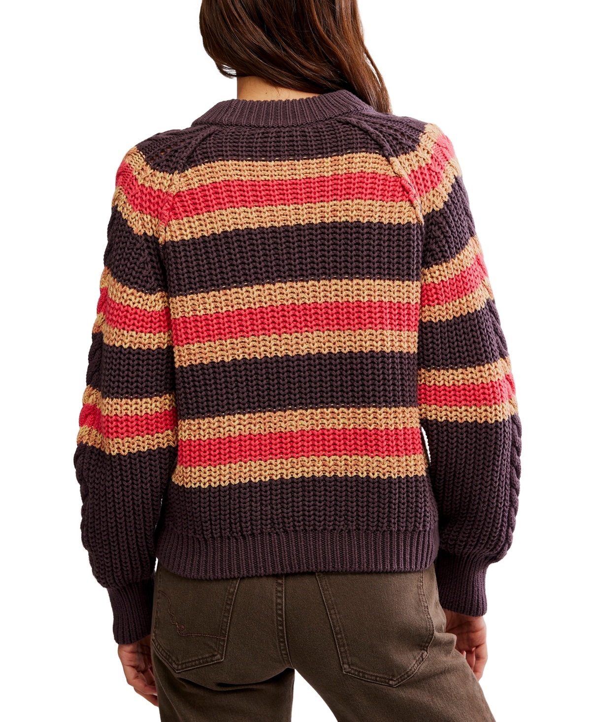 Free People Women's Frankie Striped Cotton Cable Knit Sweater