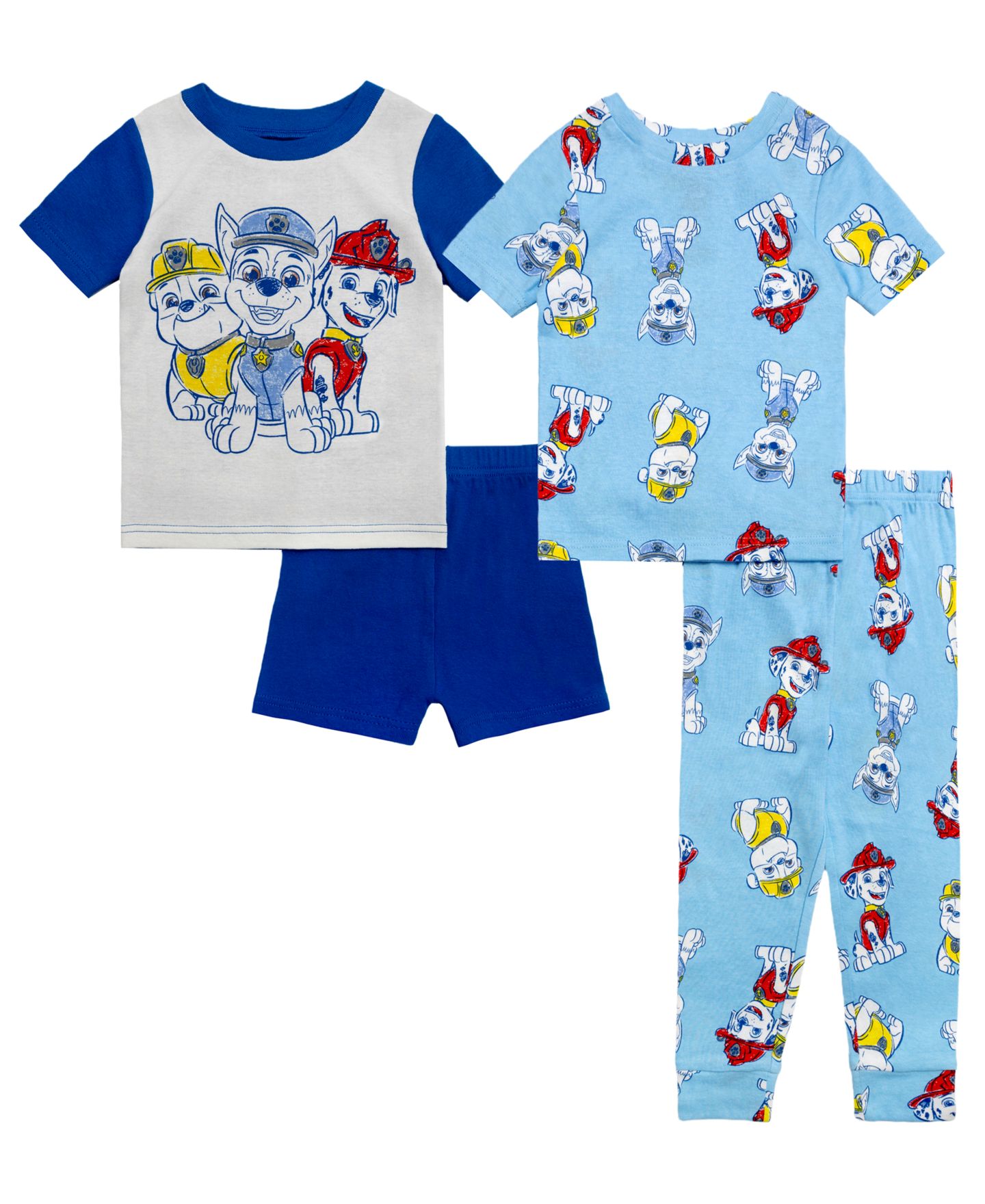 Детская пижама Paw Patrol Sketchypaw для малышей из 4 предметов: топы, шорты, брюки, цвет: Синий — фото 1
