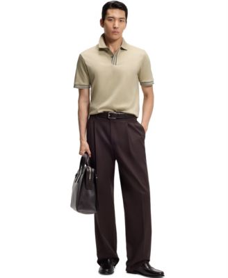 Men's Mercerized-Cotton Striped Trim Polo Shirt