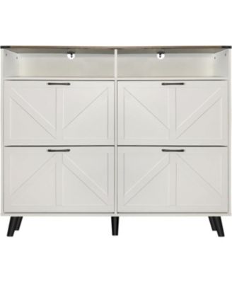 Freestanding Shoe Cabinet with 4 Flip Drawers, Farmhouse Narrow Shoe Storage